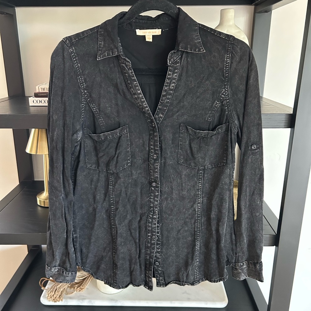 Black Denim Button-Up Shirt
